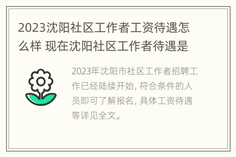 2023沈阳社区工作者工资待遇怎么样 现在沈阳社区工作者待遇是多少