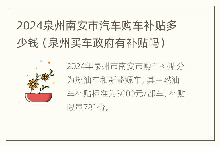 2024泉州南安市汽车购车补贴多少钱（泉州买车政府有补贴吗）