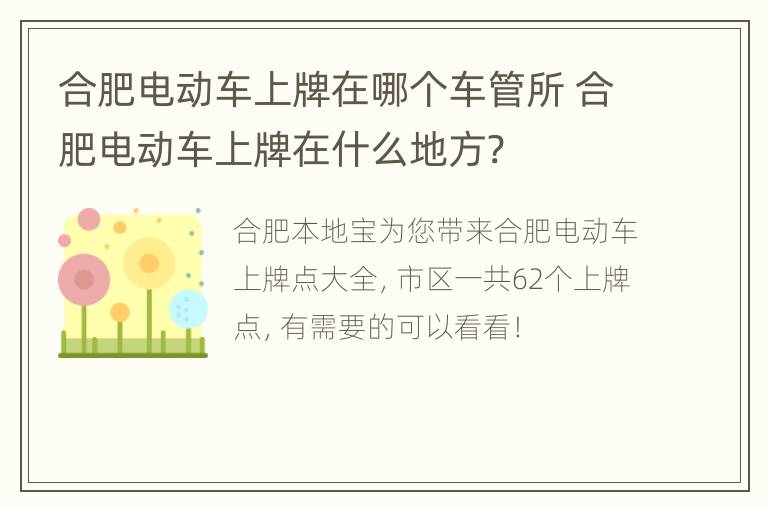 合肥电动车上牌在哪个车管所 合肥电动车上牌在什么地方?