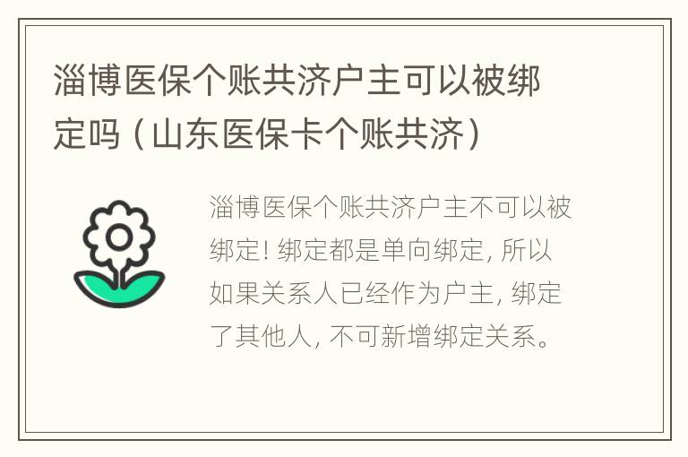 淄博医保个账共济户主可以被绑定吗（山东医保卡个账共济）