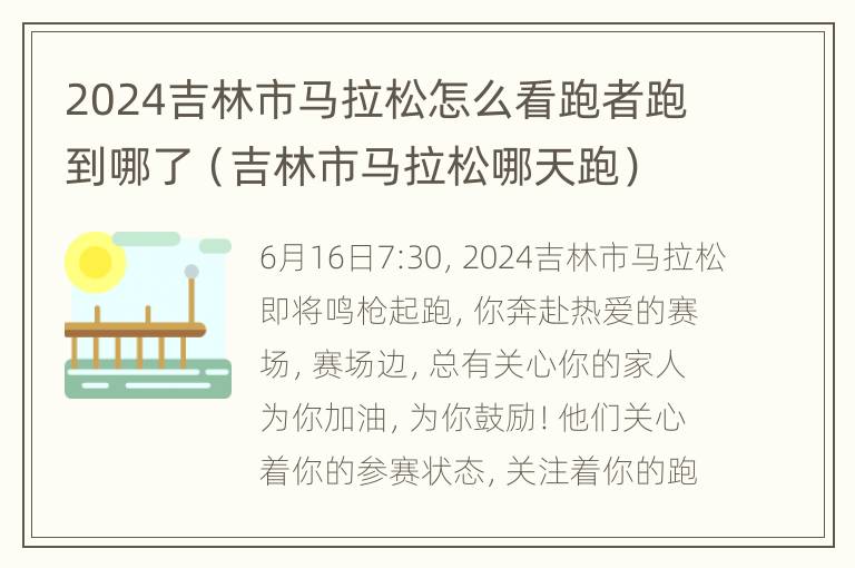 2024吉林市马拉松怎么看跑者跑到哪了（吉林市马拉松哪天跑）