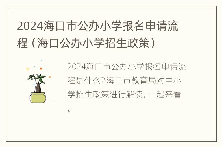 2024海口市公办小学报名申请流程（海口公办小学招生政策）