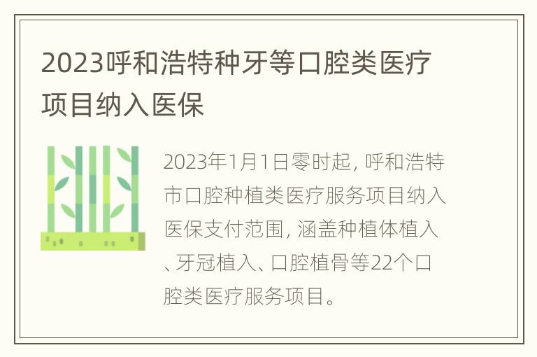 2023呼和浩特种牙等口腔类医疗项目纳入医保