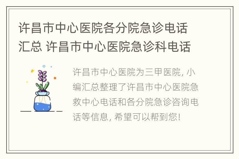 许昌市中心医院各分院急诊电话汇总 许昌市中心医院急诊科电话号码