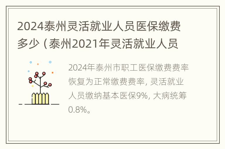 2024泰州灵活就业人员医保缴费多少（泰州2021年灵活就业人员医保缴费）