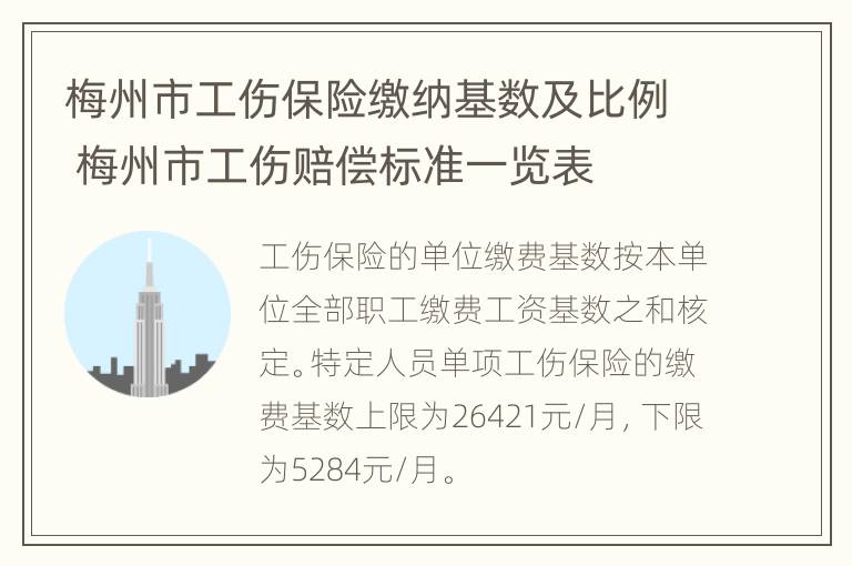 梅州市工伤保险缴纳基数及比例 梅州市工伤赔偿标准一览表