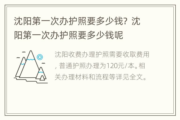 沈阳第一次办护照要多少钱？ 沈阳第一次办护照要多少钱呢