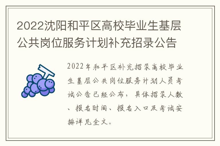 2022沈阳和平区高校毕业生基层公共岗位服务计划补充招录公告