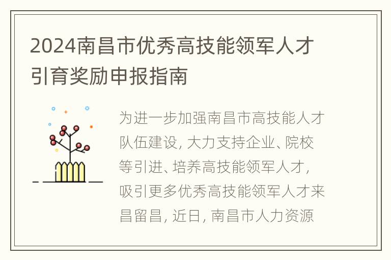 2024南昌市优秀高技能领军人才引育奖励申报指南