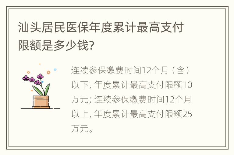 汕头居民医保年度累计最高支付限额是多少钱？