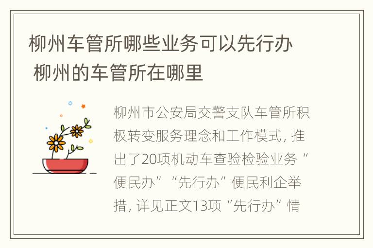 柳州车管所哪些业务可以先行办 柳州的车管所在哪里