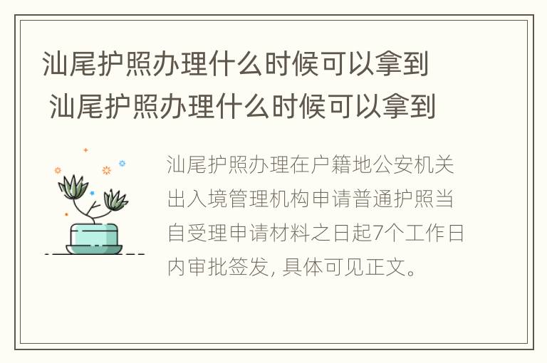 汕尾护照办理什么时候可以拿到 汕尾护照办理什么时候可以拿到手机