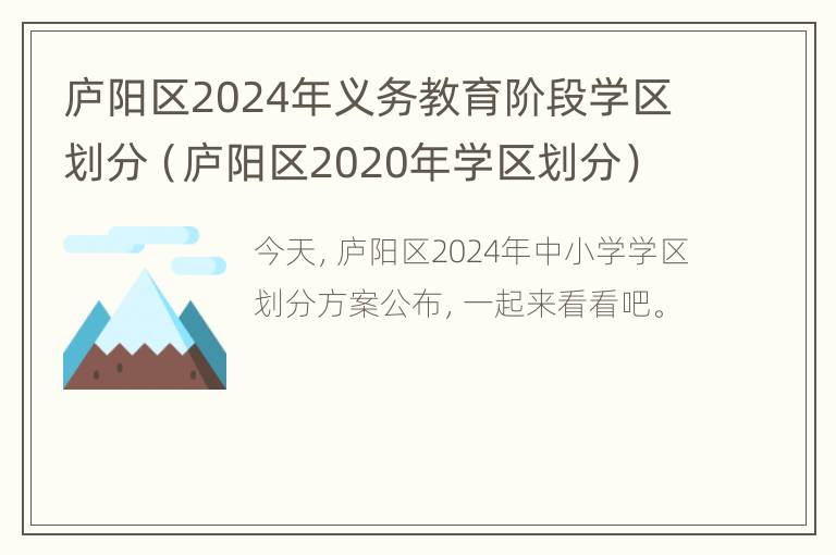 庐阳区2024年义务教育阶段学区划分（庐阳区2020年学区划分）