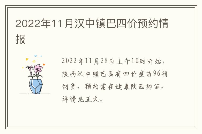 2022年11月汉中镇巴四价预约情报