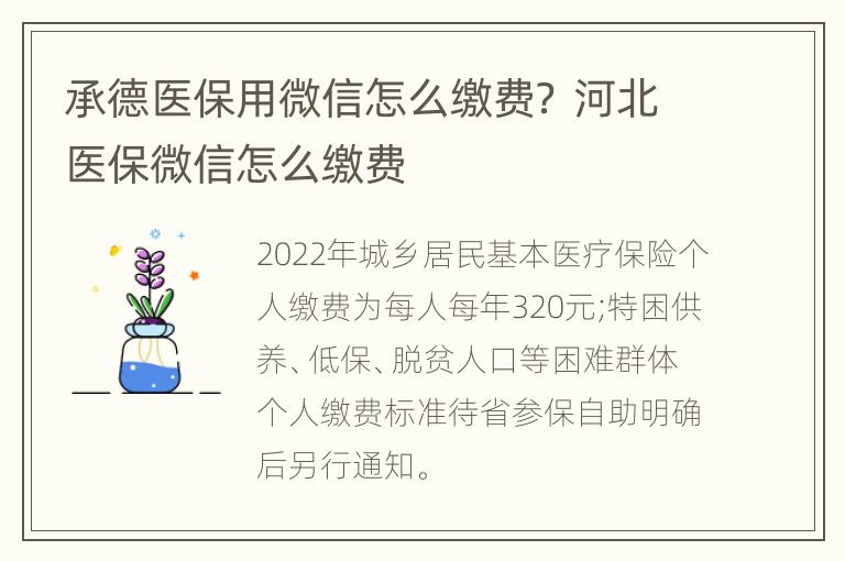 承德医保用微信怎么缴费？ 河北医保微信怎么缴费