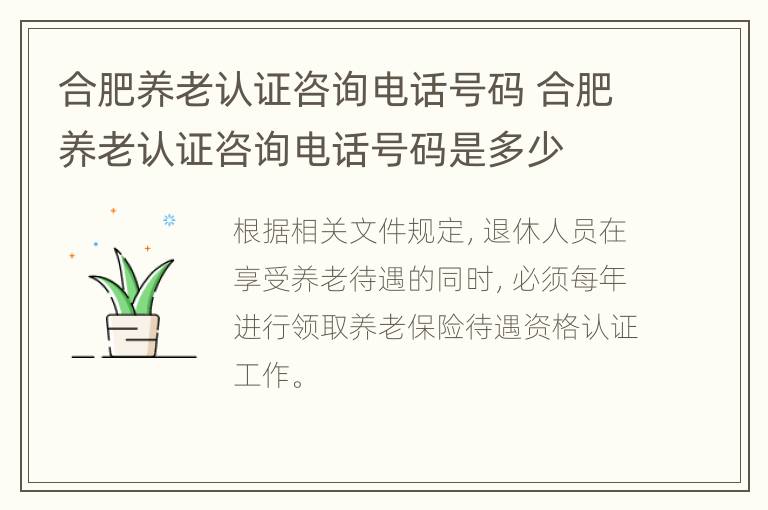 合肥养老认证咨询电话号码 合肥养老认证咨询电话号码是多少