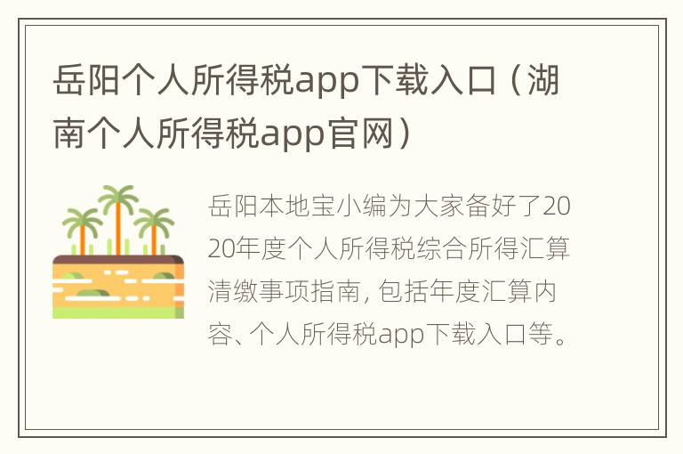 岳阳个人所得税app下载入口（湖南个人所得税app官网）