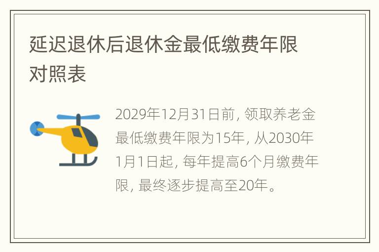 延迟退休后退休金最低缴费年限对照表