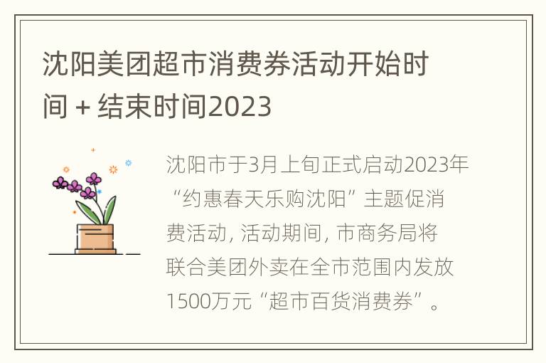 沈阳美团超市消费券活动开始时间＋结束时间2023