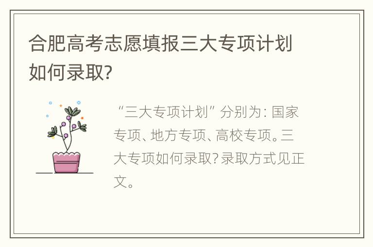 合肥高考志愿填报三大专项计划如何录取？