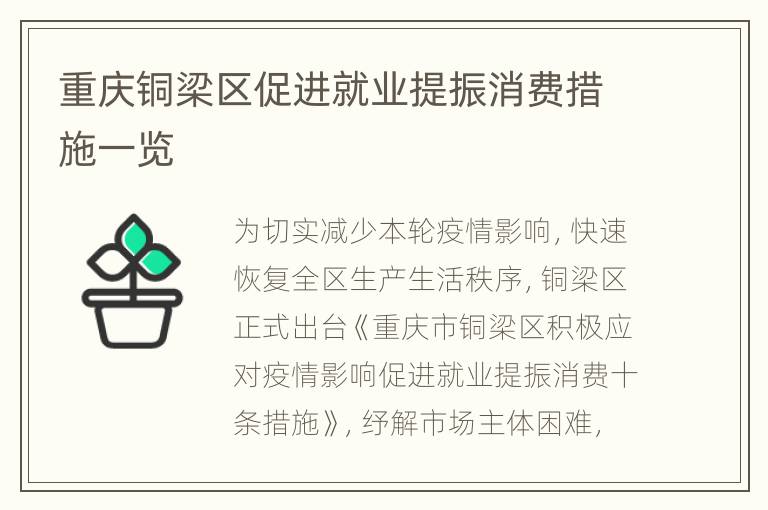 重庆铜梁区促进就业提振消费措施一览