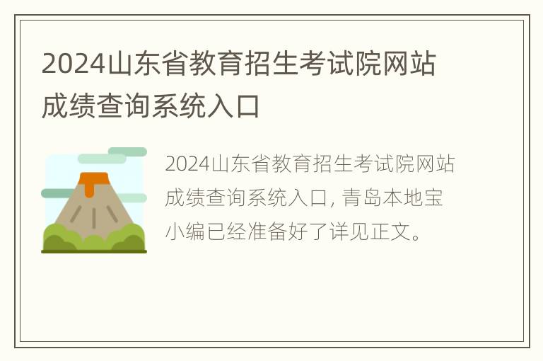 2024山东省教育招生考试院网站成绩查询系统入口