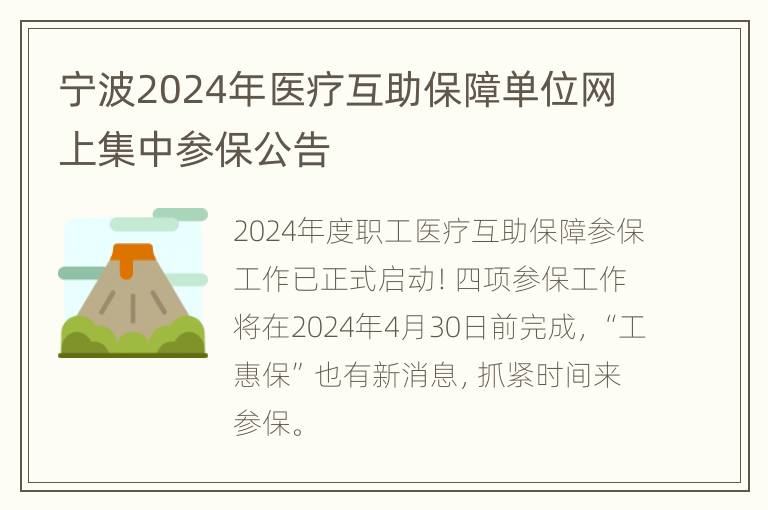 宁波2024年医疗互助保障单位网上集中参保公告