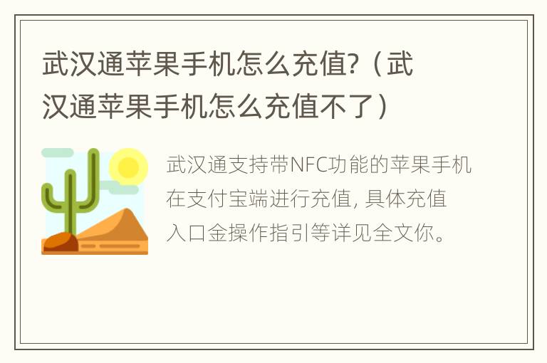 武汉通苹果手机怎么充值？（武汉通苹果手机怎么充值不了）