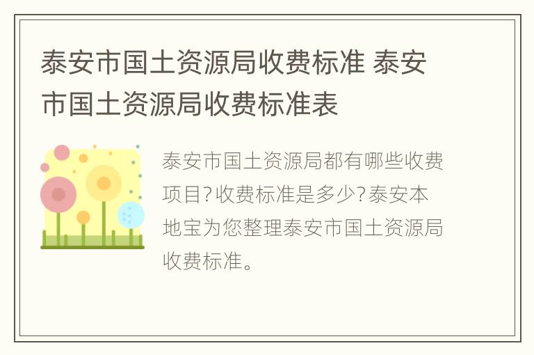 泰安市国土资源局收费标准 泰安市国土资源局收费标准表