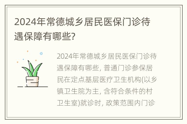 2024年常德城乡居民医保门诊待遇保障有哪些？