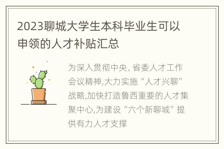 2023聊城大学生本科毕业生可以申领的人才补贴汇总