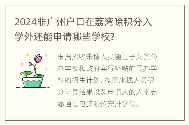 2024非广州户口在荔湾除积分入学外还能申请哪些学校？