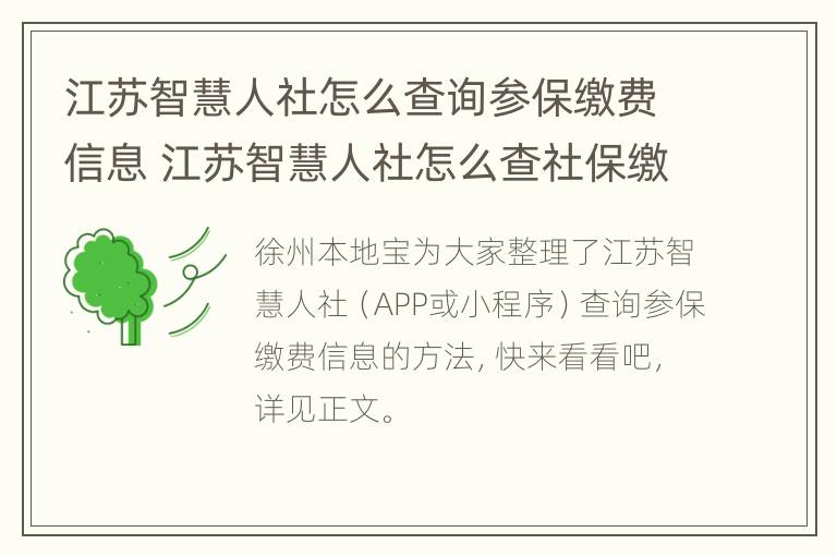 江苏智慧人社怎么查询参保缴费信息 江苏智慧人社怎么查社保缴费记录