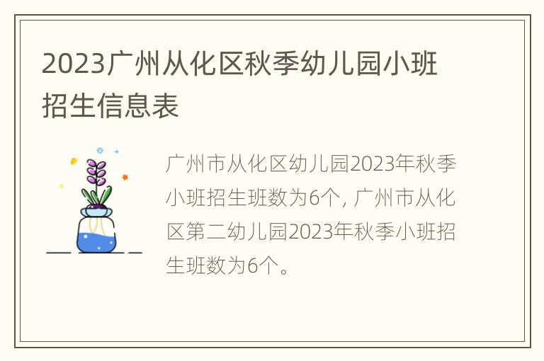 2023广州从化区秋季幼儿园小班招生信息表