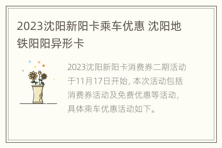 2023沈阳新阳卡乘车优惠 沈阳地铁阳阳异形卡