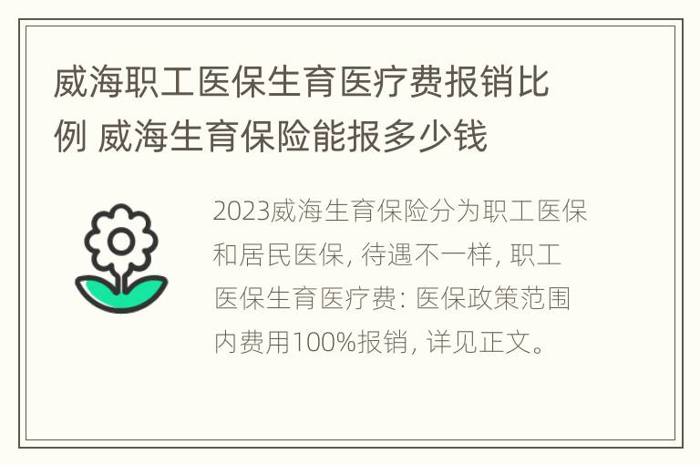 威海职工医保生育医疗费报销比例 威海生育保险能报多少钱