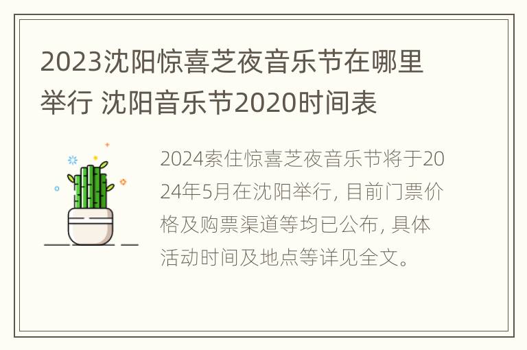 2023沈阳惊喜芝夜音乐节在哪里举行 沈阳音乐节2020时间表