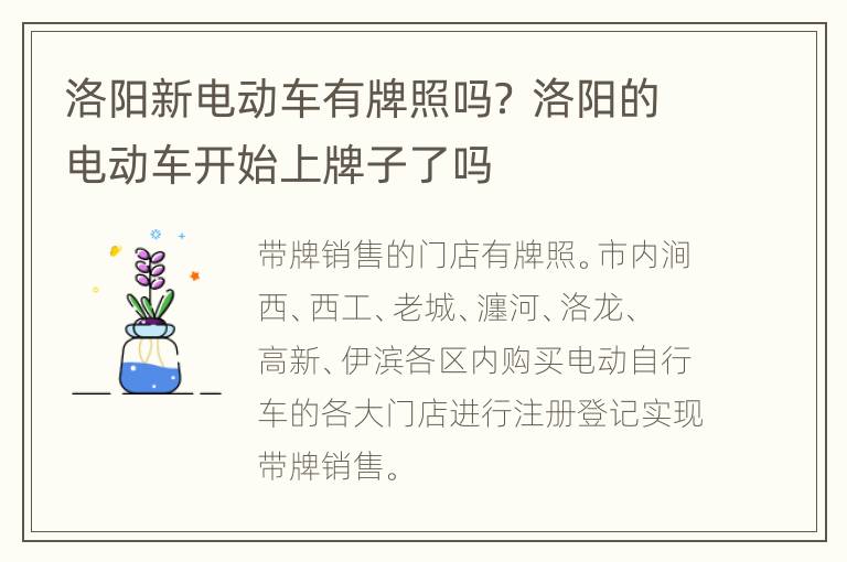 洛阳新电动车有牌照吗？ 洛阳的电动车开始上牌子了吗