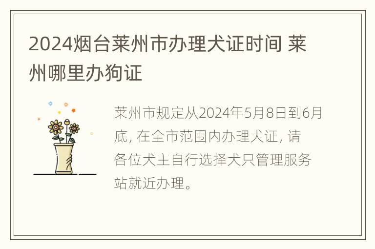 2024烟台莱州市办理犬证时间 莱州哪里办狗证