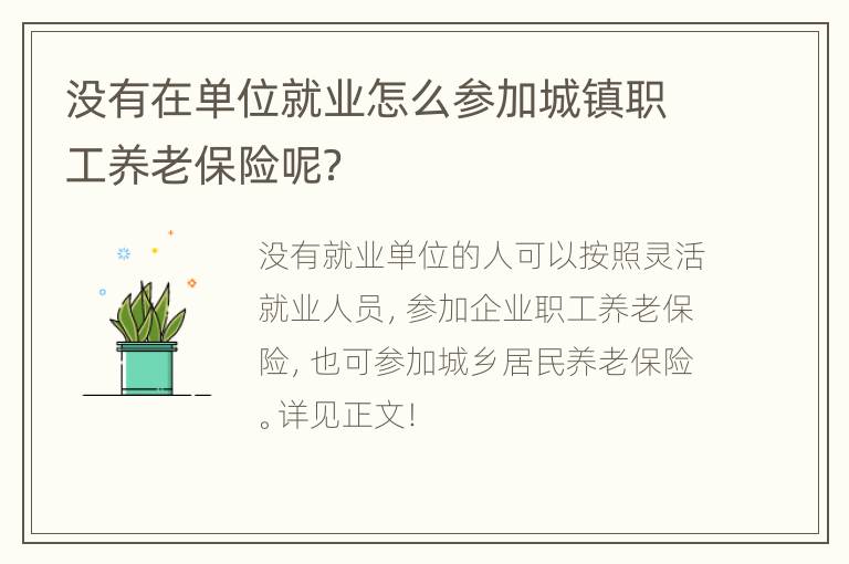 没有在单位就业怎么参加城镇职工养老保险呢？