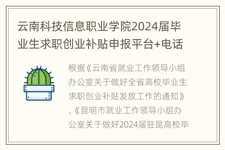 云南科技信息职业学院2024届毕业生求职创业补贴申报平台+电话