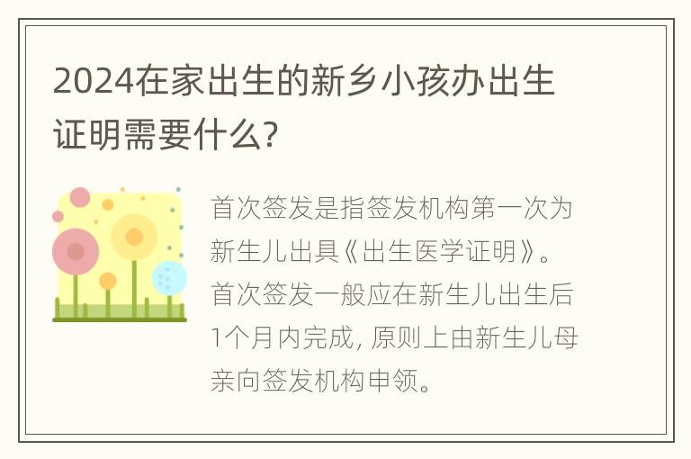 2024在家出生的新乡小孩办出生证明需要什么？