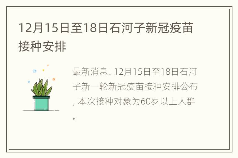 12月15日至18日石河子新冠疫苗接种安排