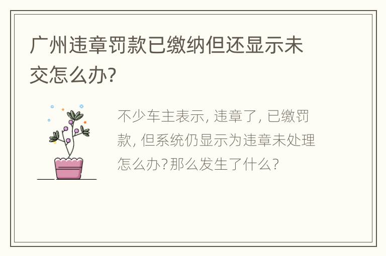 广州违章罚款已缴纳但还显示未交怎么办？