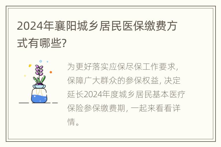 2024年襄阳城乡居民医保缴费方式有哪些？