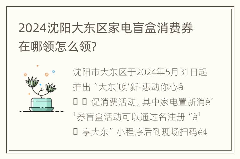 2024沈阳大东区家电盲盒消费券在哪领怎么领？