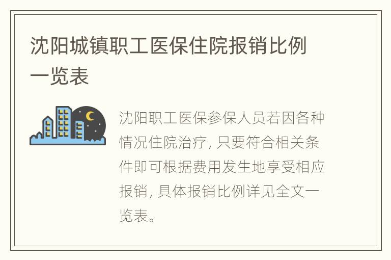 沈阳城镇职工医保住院报销比例一览表