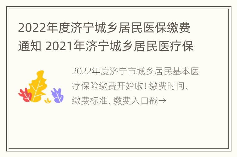 2022年度济宁城乡居民医保缴费通知 2021年济宁城乡居民医疗保险缴费标准