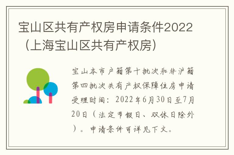 宝山区共有产权房申请条件2022（上海宝山区共有产权房）