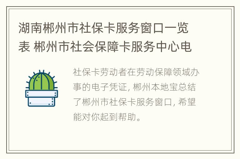 湖南郴州市社保卡服务窗口一览表 郴州市社会保障卡服务中心电话